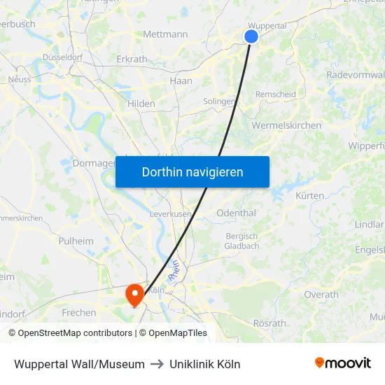 Wuppertal Wall/Museum to Uniklinik Köln map