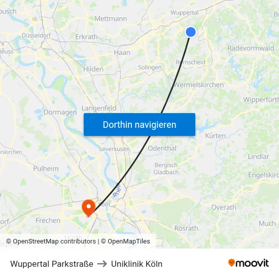 Wuppertal Parkstraße to Uniklinik Köln map