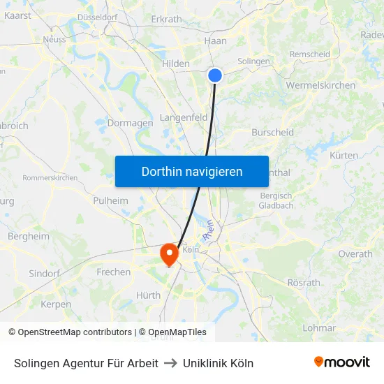 Solingen Agentur Für Arbeit to Uniklinik Köln map