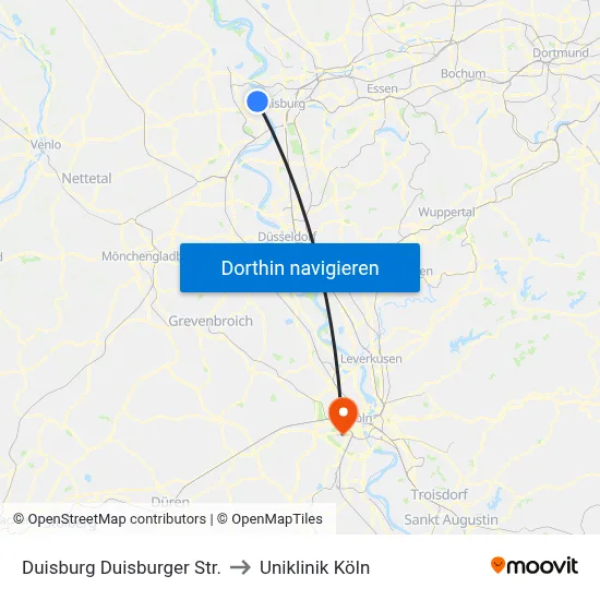 Duisburg Duisburger Str. to Uniklinik Köln map