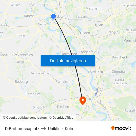 D-Barbarossaplatz to Uniklinik Köln map