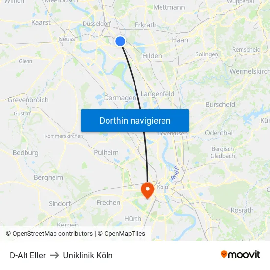 D-Alt Eller to Uniklinik Köln map