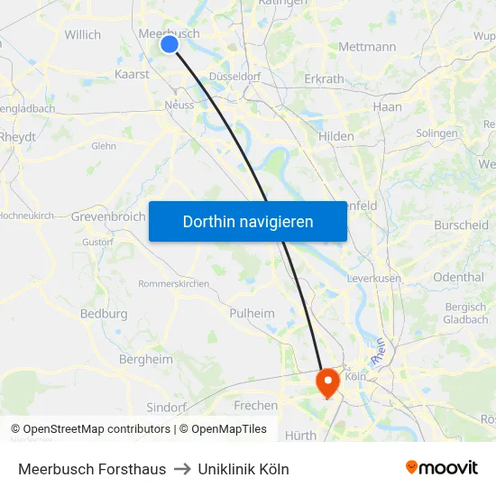 Meerbusch Forsthaus to Uniklinik Köln map