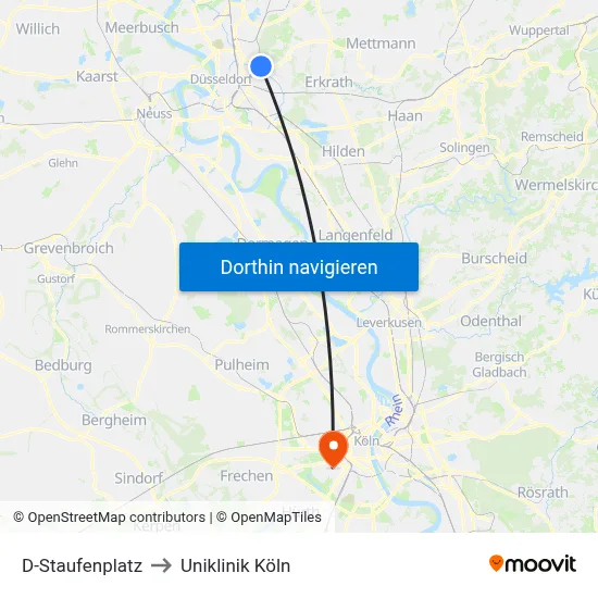 D-Staufenplatz to Uniklinik Köln map
