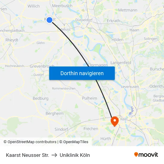 Kaarst Neusser Str. to Uniklinik Köln map