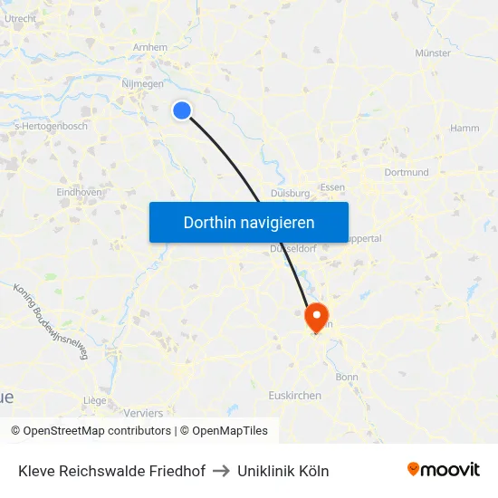 Kleve Reichswalde Friedhof to Uniklinik Köln map