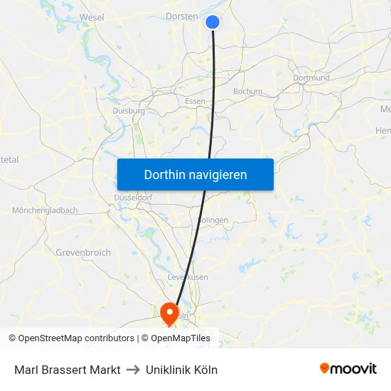 Marl Brassert Markt to Uniklinik Köln map