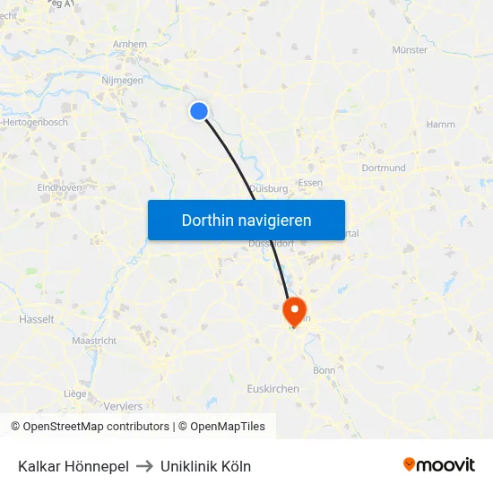 Kalkar Hönnepel to Uniklinik Köln map