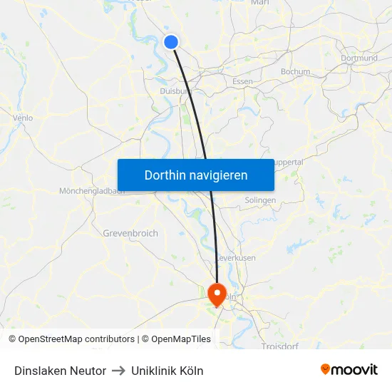 Dinslaken Neutor to Uniklinik Köln map