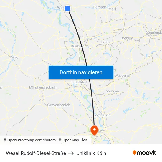 Wesel Rudolf-Diesel-Straße to Uniklinik Köln map
