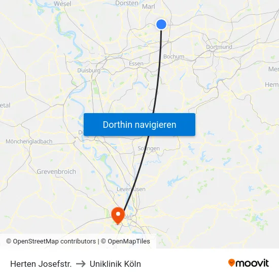 Herten Josefstr. to Uniklinik Köln map