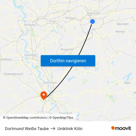 Dortmund Weiße Taube to Uniklinik Köln map