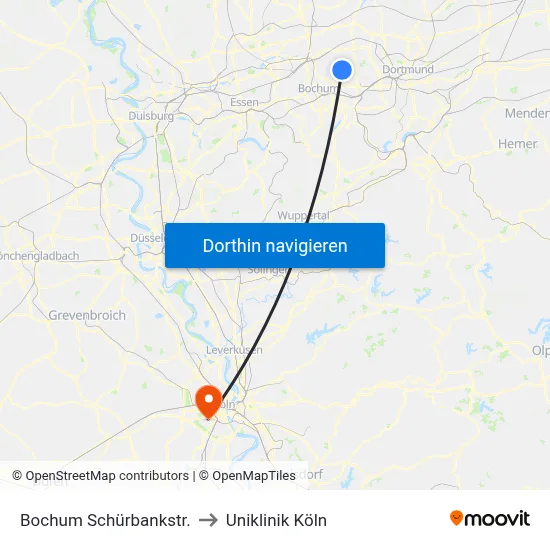 Bochum Schürbankstr. to Uniklinik Köln map
