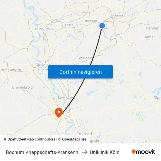 Bochum Knappschafts-Krankenh. to Uniklinik Köln map