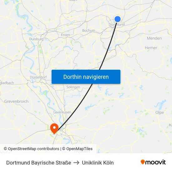 Dortmund Bayrische Straße to Uniklinik Köln map