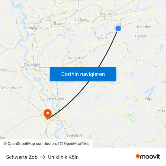 Schwerte Zob to Uniklinik Köln map