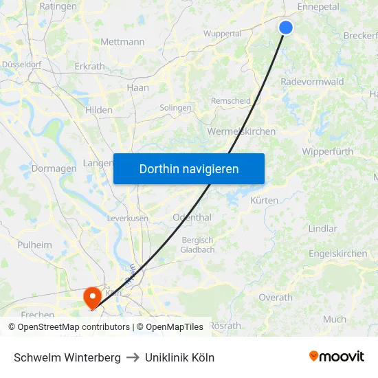 Schwelm Winterberg to Uniklinik Köln map