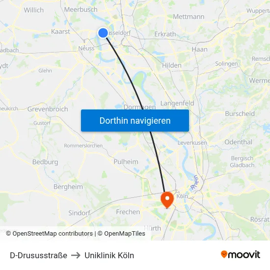 D-Drususstraße to Uniklinik Köln map