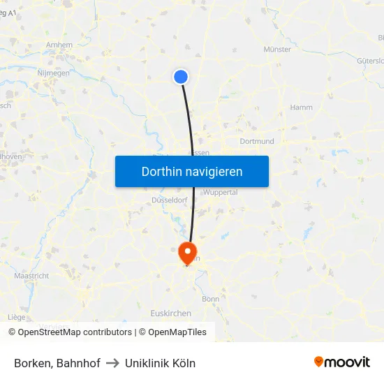 Borken, Bahnhof to Uniklinik Köln map