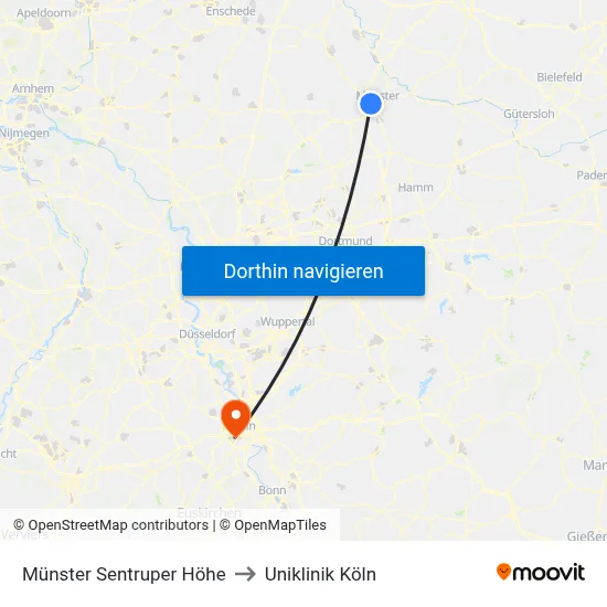 Münster Sentruper Höhe to Uniklinik Köln map