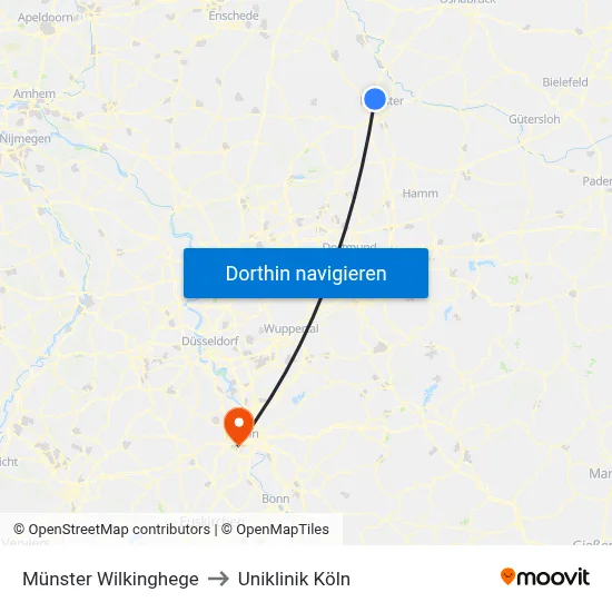 Münster Wilkinghege to Uniklinik Köln map