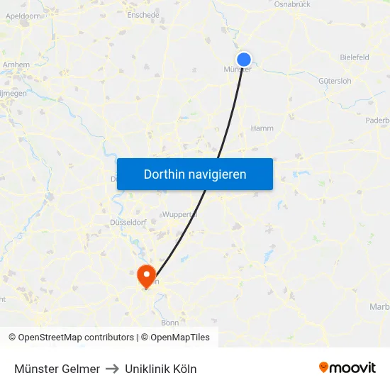 Münster Gelmer to Uniklinik Köln map