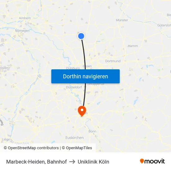 Marbeck-Heiden, Bahnhof to Uniklinik Köln map