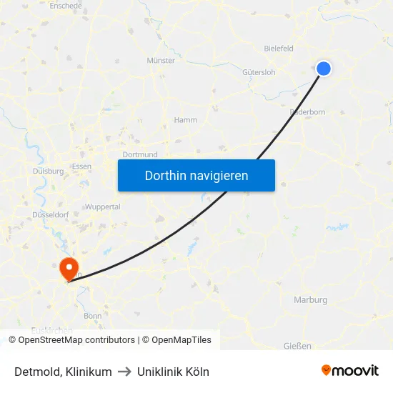 Detmold, Klinikum to Uniklinik Köln map