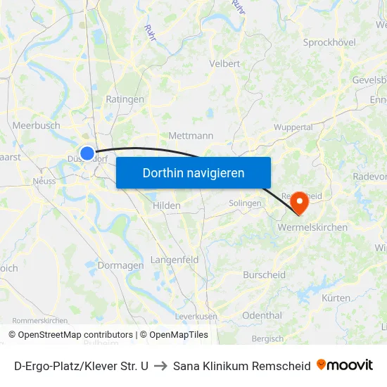 D-Ergo-Platz/Klever Str. U to Sana Klinikum Remscheid map