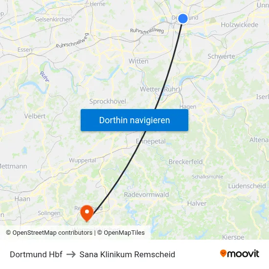 Dortmund Hbf to Sana Klinikum Remscheid map