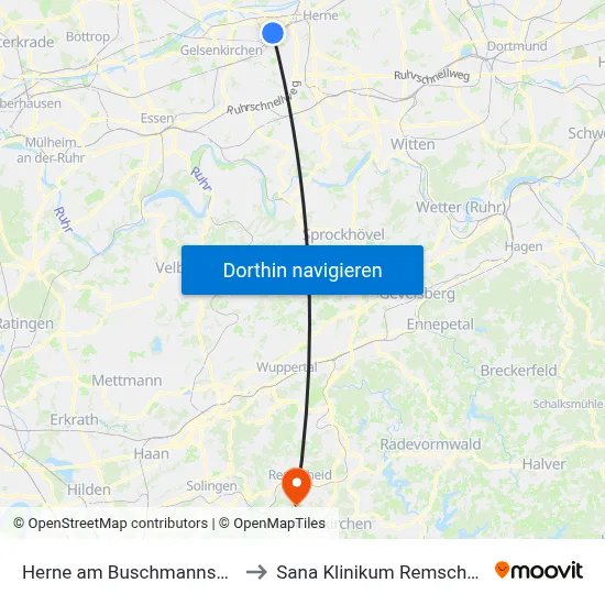 Herne am Buschmannshof to Sana Klinikum Remscheid map
