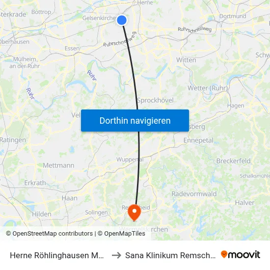 Herne Röhlinghausen Markt to Sana Klinikum Remscheid map