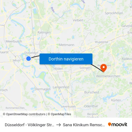 Düsseldorf - Völklinger Str. (S) to Sana Klinikum Remscheid map