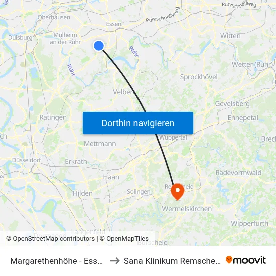 Margarethenhöhe - Essen to Sana Klinikum Remscheid map