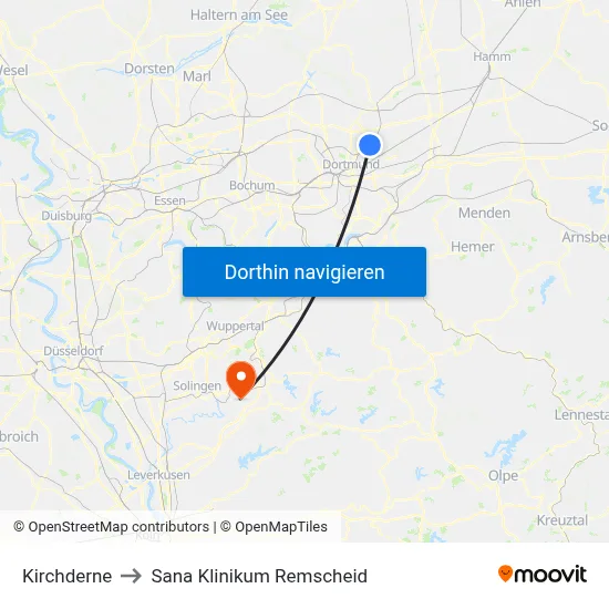Kirchderne to Sana Klinikum Remscheid map