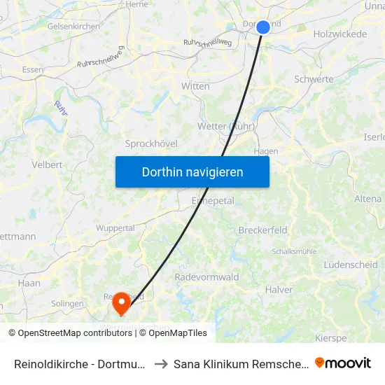 Reinoldikirche - Dortmund to Sana Klinikum Remscheid map