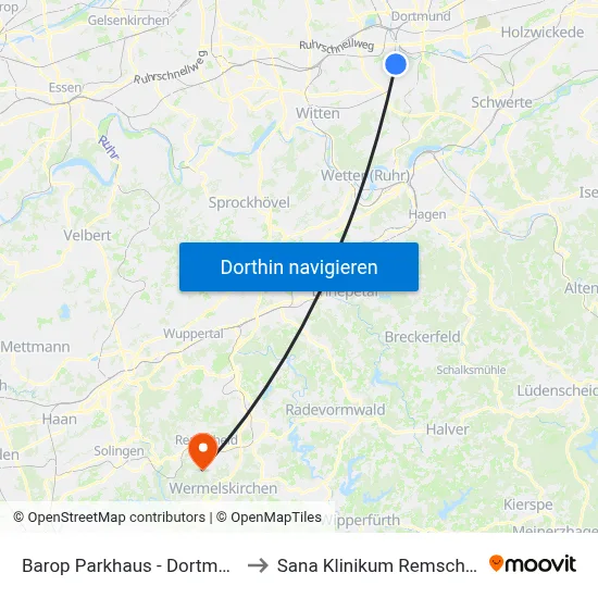 Barop Parkhaus - Dortmund to Sana Klinikum Remscheid map