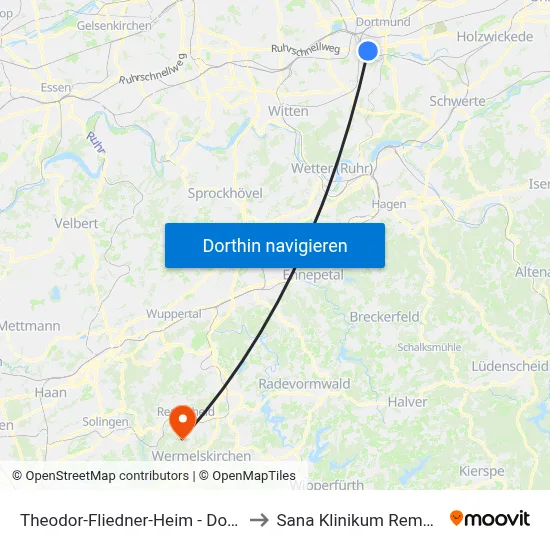Theodor-Fliedner-Heim - Dortmund to Sana Klinikum Remscheid map