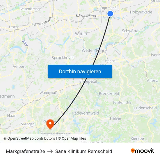 Markgrafenstraße to Sana Klinikum Remscheid map