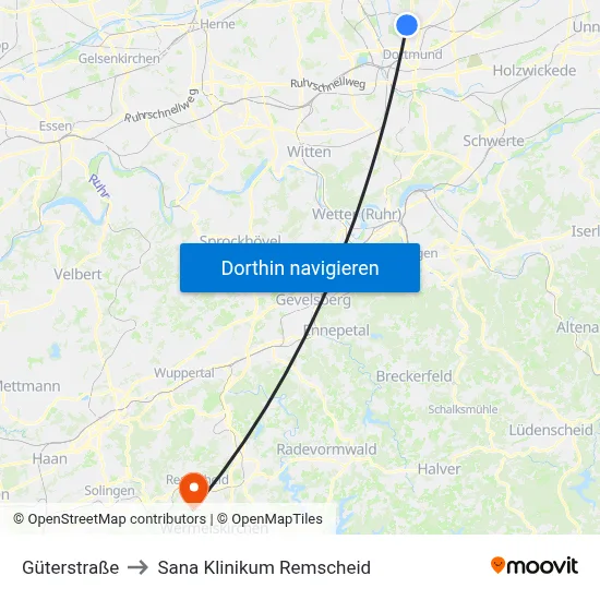 Güterstraße to Sana Klinikum Remscheid map