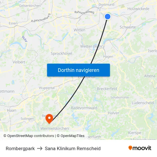 Rombergpark to Sana Klinikum Remscheid map
