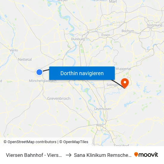 Viersen Bahnhof - Viersen to Sana Klinikum Remscheid map