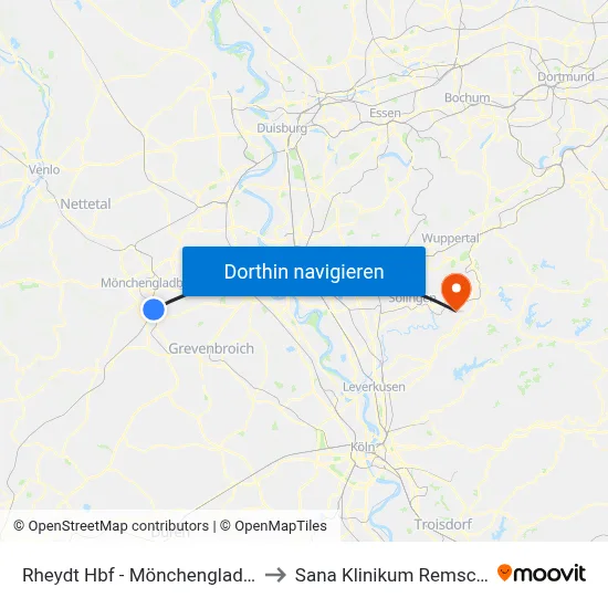Rheydt Hbf - Mönchengladbach to Sana Klinikum Remscheid map