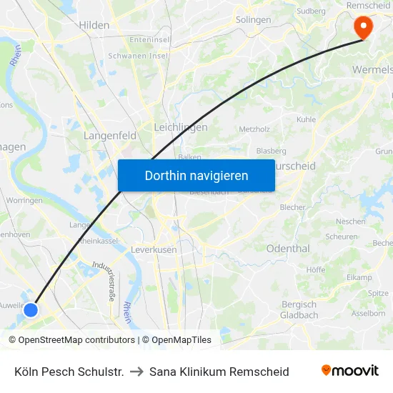 Köln Pesch Schulstr. to Sana Klinikum Remscheid map