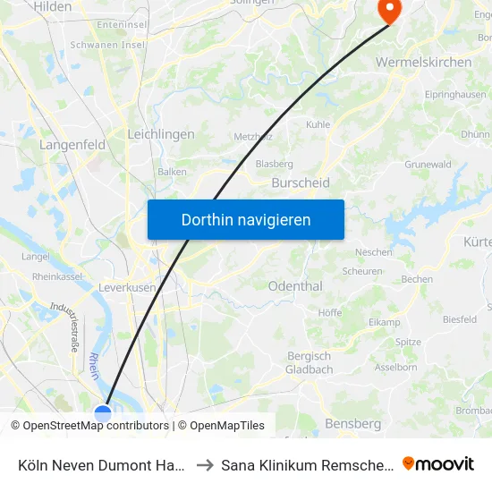 Köln Neven Dumont Haus to Sana Klinikum Remscheid map