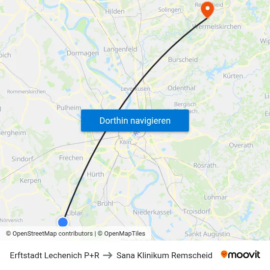 Erftstadt Lechenich P+R to Sana Klinikum Remscheid map