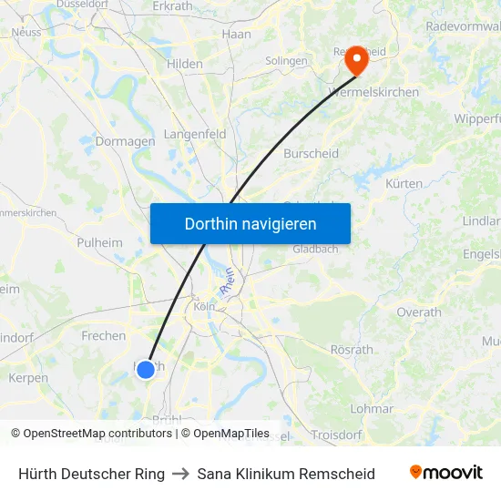 Hürth Deutscher Ring to Sana Klinikum Remscheid map