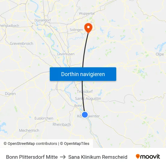 Bonn Plittersdorf Mitte to Sana Klinikum Remscheid map