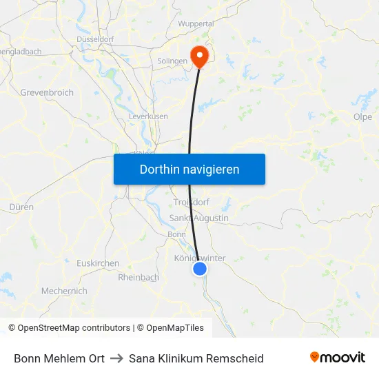 Bonn Mehlem Ort to Sana Klinikum Remscheid map