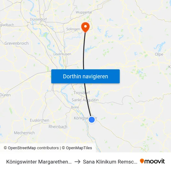 Königswinter Margarethenhöhe to Sana Klinikum Remscheid map